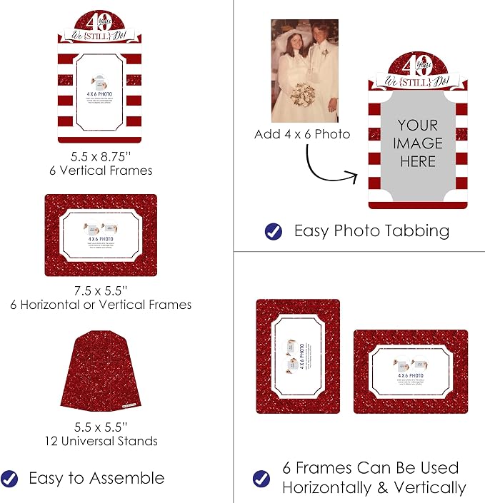Big Dot of Happiness We Still Do - 40th Wedding Anniversary - Anniversary Party 4x6 Picture Display - Paper Photo Frames - Set of 12