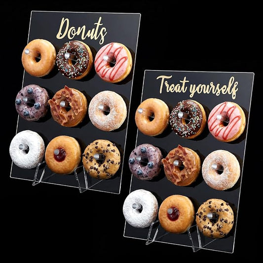 2 Pack Donut Wall Display Stand for Dessert Table, Clear Acrylic Donut Board Display Holder Wall Stand for Wedding Birthday Holiday Party Bridal Baby Shower Decorations, 13.78 x 9.84 Inch