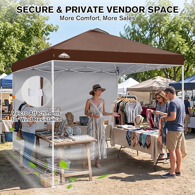 EAGLE PEAK Commercial Canopy 10x10 Pop Up Canopy Tent with 1 Sidewall, Easy Setup Heavy Duty Instant Event Shelter for Vendors & Markets, Outdoor Sun Shade, Dark Brown
