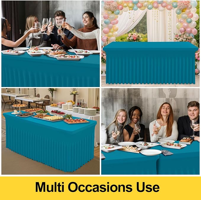 Smiry Spandex Tablecloth, Elastic Fitted Stretch Tablecloth for 4FT Rectangle Tables, Waterproof Washable Table Cover Skirt for Outdoor, Wedding, Banquet & Parties (Turquoise, 48Lx30Wx30H Inch)