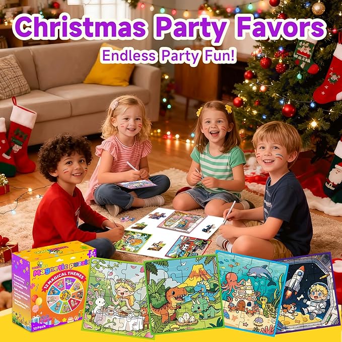 WAWIBEE12 Pack Easter Party Favors for Kids, Magnetic Puzzle Books Bulk for Toddlers 3-5 & Kids 4-8, Goodie Bag Stuffers, Classroom Prizes, Birthday Return Valentine’s Day Gifts, Travel