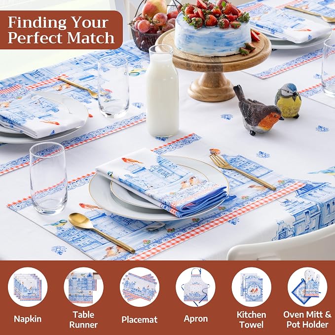 Maison d' Hermine Table Cloth Square Table 100% Cotton 54 x 54 Inches Tablecloth Reusable Decorative for Dining Kitchen Room Farmhouse Party Home Hotel Restaurant Spring Summer - Amsterdam Canals
