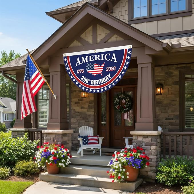 250 year anniversary Birthday Bunting Flag, Patriotic USA Anniversary Fan Banner 1776-2026, 2x4 FT, Navy Blue Red White, with Brass Grommets 2 Pack