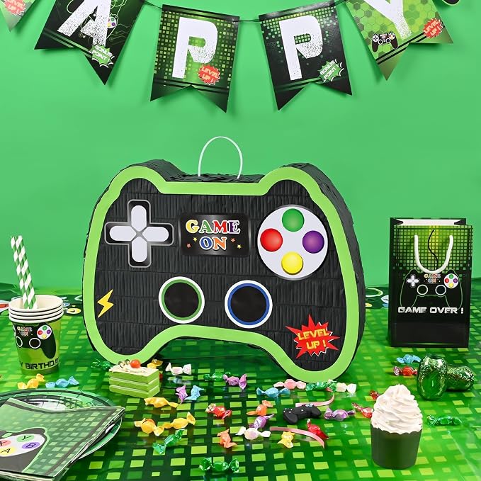 WERNNSAI Video Game Controller Piñata - Game Party Supplies Piñata Bundle with Blindfold and Bat for Boys Kids Gaming Theme Birthday Party Game Carnival Activity Decorations (15.7" x 12.2" x 3.1")