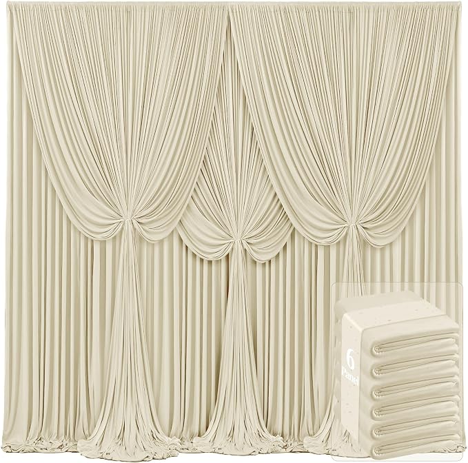6 Panels Backdrop Curtains for Wedding Party Wrinkle Free Beige Backdrops Curtain Drapes Fabric Decorations Photo Back Drop Cloth for Baby Shower Photography Stage Reception 30ft(W) x 12ft(H)