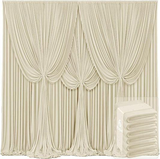 6 Panels Backdrop Curtains for Wedding Party Wrinkle Free Beige Backdrops Curtain Drapes Fabric Decorations Photo Back Drop Cloth for Baby Shower Photography Stage Reception 30ft(W) x 12ft(H)
