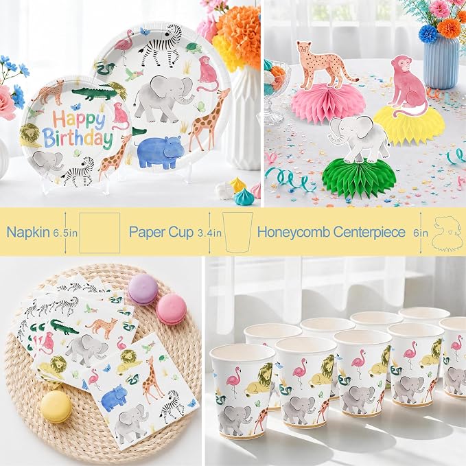 colorful animal birthday decorations