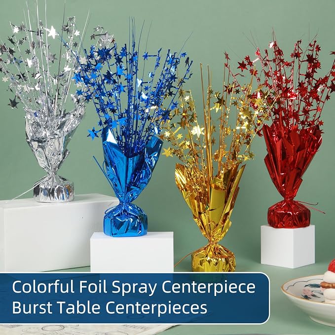 24 Pack Silver Metallic Foil Spray Centerpiece Star Table Decoration Burst Table Centerpieces for Birthday New Year Wedding Anniversary Graduation Party Supply (Silver)