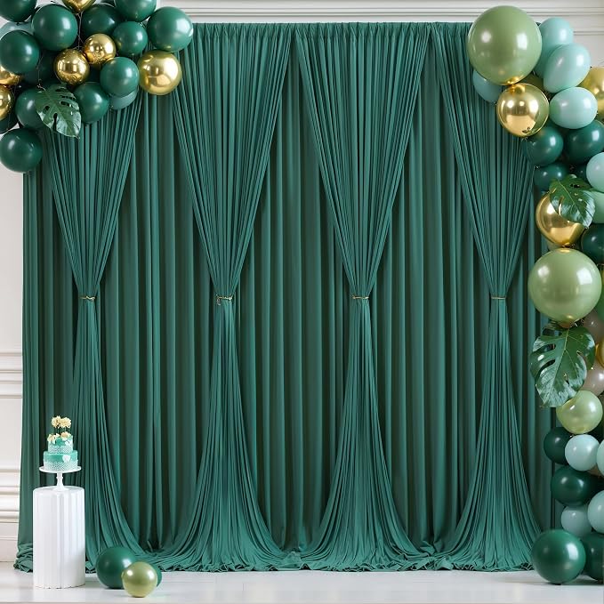 Hunter Green Backdrop Curtain-Wrinkle-Free Polyester Fabric Green Photography Curtains for Wedding Party Photo Background Decorations- 32 X10FT (Hunter Green)