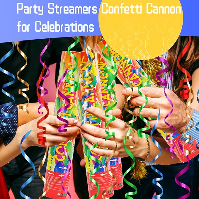 Confetti Poppers 12Pack Streamer Confetti Cannon 12inch Multicolor Confetti Party Poppers Foil Confetti Streamer Poppers Blaster for Wedding Birthday Graduation Party Christmas New Year Celebration