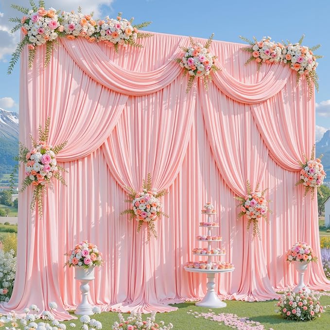 20x8ft Blush Pink Backdrop Curtains for Parties Baby Shower Photo Wrinkle Free Polyester Photoshoot Curtains Drapes Backdrop for Girls Birthday Party Gender Reveal Background 4 Panels 5x8FT
