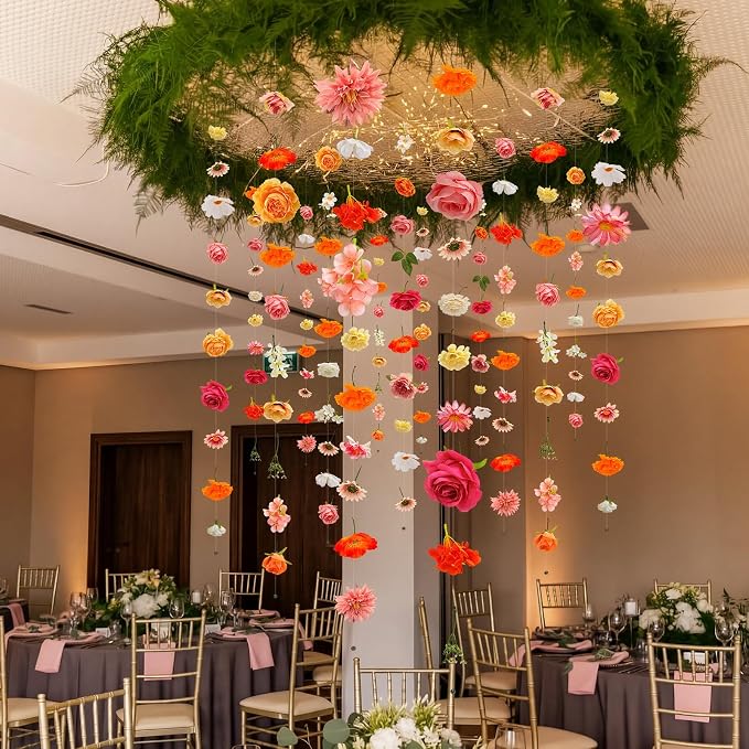 Suncalla 12 Pcs 70.8 ft Wildflower Garland Pre Strung Artificial Hanging Flower Vine Backdrop Decor from Ceiling Floating Silk Floral Garland for Garden Wedding Bridal Shower(Rose,Multicolor)