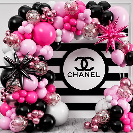 ALL-IN-1 Pink and Black Balloons Arch Kit with BONUS Starburst Balloons – Pink Black and White Balloons for Hot Pink and Black Party Decorations for Birthday, Boss Baby, Mean Girls, Barbie, Minnie