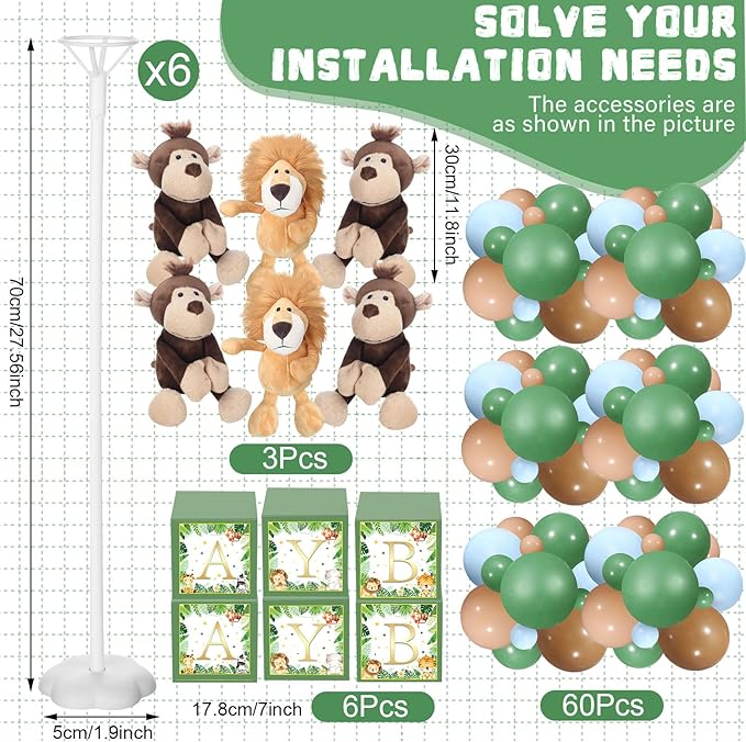 Lenwen 6 Sets Baby Letter Boxes Decorations Table Centerpieces for Baby Shower Gender Reveal,Bear Stuffed Animals Balloon with Stand Plush Toy Boxes for Birthday Party Wedding(Animals,Forest)
