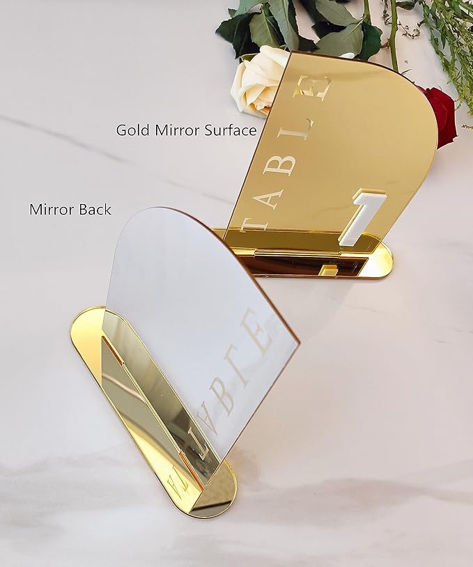 Acrylic Wedding Table Numbers,Semi-Arched Mirrored Acrylic Table Numbers for Any Party Occasion,Valentine's Day Party,Luxury Decoration(Number 1-20, Gold Mirror)