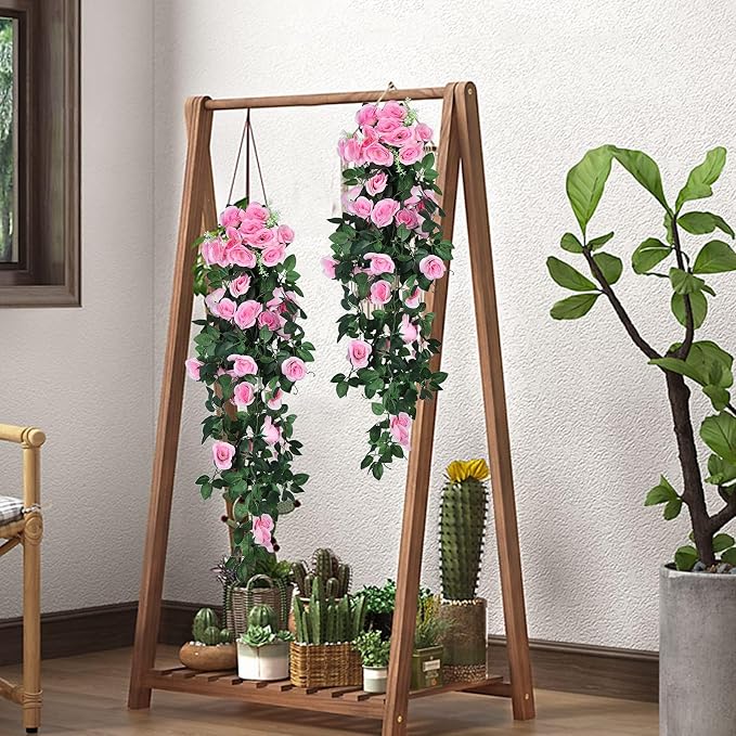 RECUTMS Artificial Pink Roses Fake Hanging Flower Plants, 4 PCS 37 Inch Silk Floral Ivy Garlands for Outdoors Home Room Garden Wedding Bridal Shower Friendship Valentine’s Day Indoor Party Decoration