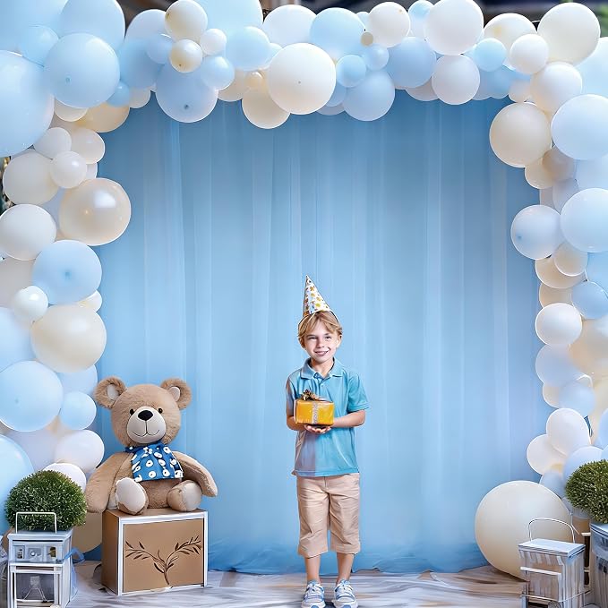10x10ft Baby Blue Tulle Backdrop Curtain for Parites, Sheer Photo Backdrop Drapes for Wedding Baby Shower Boy Shower Birthday Party Photo Shoot Background Decorations