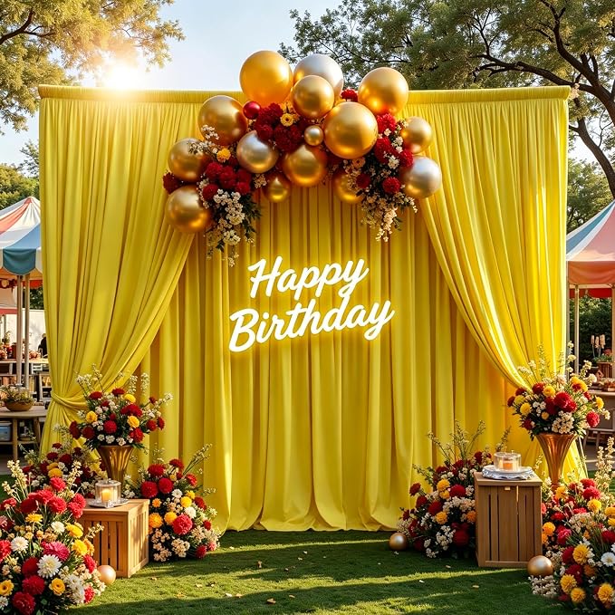 Gallety Yellow Backdrop Curtain for Wedding, Polyester Photo Backdrop Drapes - 40FT x 10FT Cloth Backdrop Curtain for Celebration,Stage, Social Events, Graduation,Engagement Party Decorations