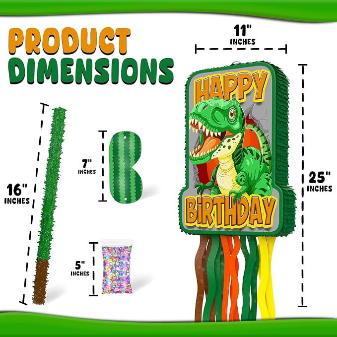 Jergrim Dinosaur Birthday Pinata, 4 Pc Set, T-Rex Jurassic Party Supply, Dino Parties Decor, Roar Pinatas, Birthday Games, Mexican Piñata De Dinosaurio Fits Pinata Stuffers And Dinosaurs Party Favor