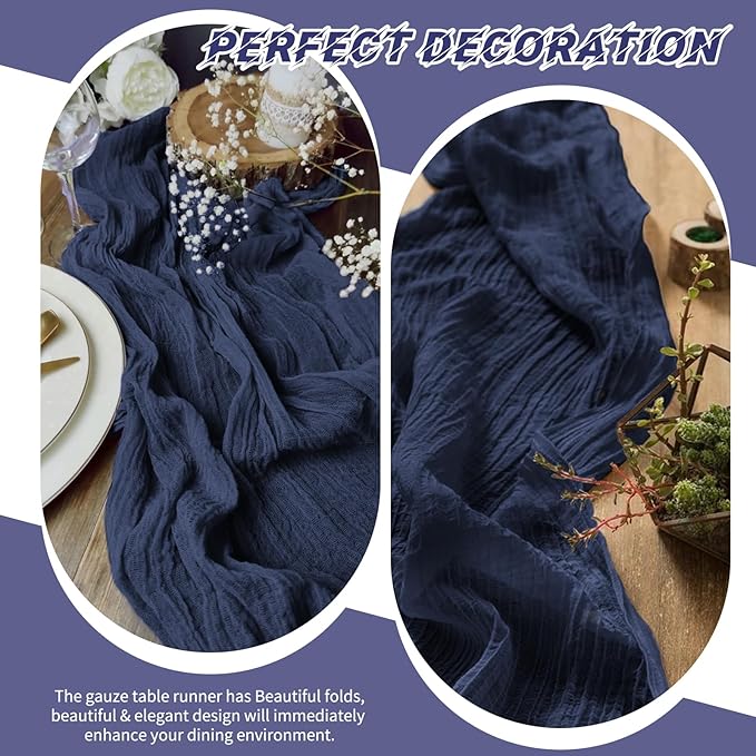 20 Pack Cheesecloth Table Runner - 17x108 Inch Navy Blue Boho Gauze Cheese Cloth Table Runners for Baby Bridal Shower Decoration Wedding Party Summer Garden Farmhouse