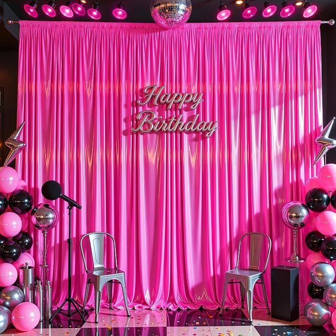 10x10 ft Hot Pink Glitter Backdrop Curtain for Parties, Wrinkle Free Glitter Photo Backdrop Drapes 2 Panels 5x10FT Shimmer Back Drop Cloth for Wedding Birthday Valentines Photography Background Decor