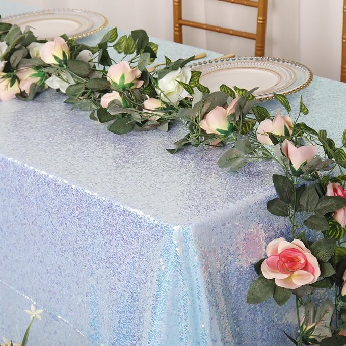 ShiDianYi Aqua Tablecloth Rectangle 50X72 Inch Sequin Fabric Tablecloth Iridescent Aqua Sequin Tablecloth Overlay Glitter Table Cloth Blue Table Cover Aqua Blue Mermaid Fabric for Birthday Party