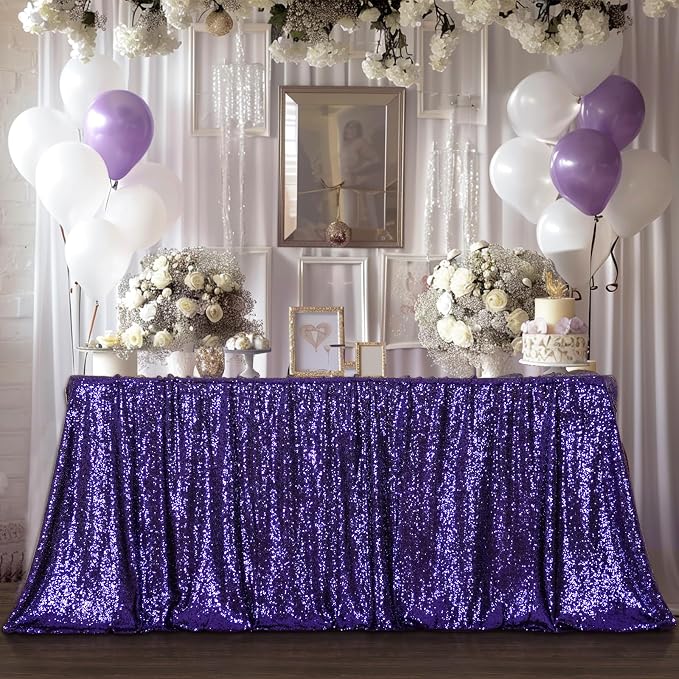 Poise3EHome Purple Sequin Tablecloth 60×102 Inch Rectangle Sparkly Fabric Table Cloth for Birthday Wedding Halloween Party Holiday Decoration