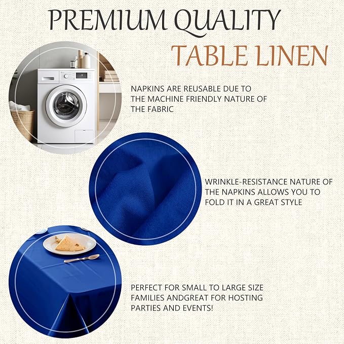 60x102 Table Cloth - 6 Pack Rectangular Black Washable Stain and Wrinkle Resistant Polyester Table Cover for Dining Tables, Various Parties and Camping (Royal Blue)