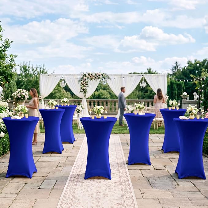 Cocktail Table Covers-Spandex Round High Top Table Cloths 8 Pack 32x43 Inch-Royal Blue Stretch Fitted Bar Tall Tablecloth for Pub Bistro Highboy Party Event Banquet Height Satnding Tables