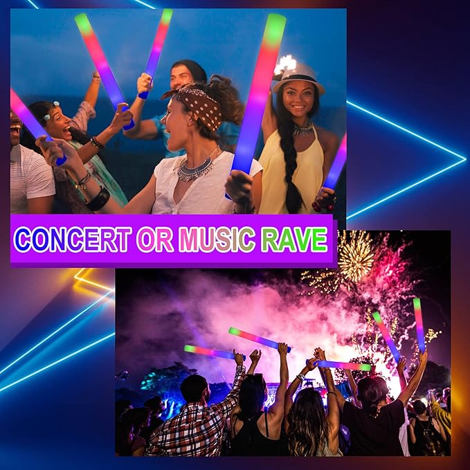Taotuo 68PCS Foam Glow Stick Bulk,Light Sticks for Parties Bulk with 3 Modes Colorful Flashing,Glow in The Dark Party Supplies for Wedding Reception,Dance Floor,Holiday Party,Concert