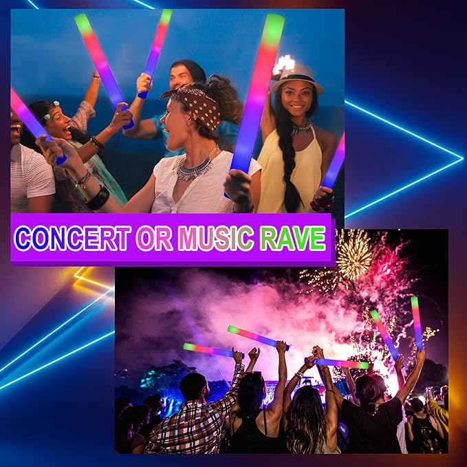 Taotuo Glow Stick Bulk 108PCS Led Foam Glow Sticks,Glow in The Dark Party Supplies with 3 Flashing Modes,Light up Foam Sticks for Wedding,Halloween, Christmas, Concerts, Birthday