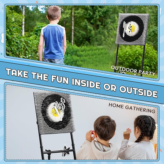 A11N SPORTS Axe Throwing Game with Steel Frame and Bristle Target, Safe Indoor Outdoor Target Game Set, Adjustable Height Yard Game with Axes & Stars for Backyard, Lawn, or Party Play (White/Yellow)