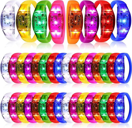 JellyArch 40 Pcs LED Glow Bracelets Sound Activated Flashing Light up Bracelets Music Control Glow in The Dark Party Favors for Wedding, Raves, Concert, Camping, Sporting Events, Party