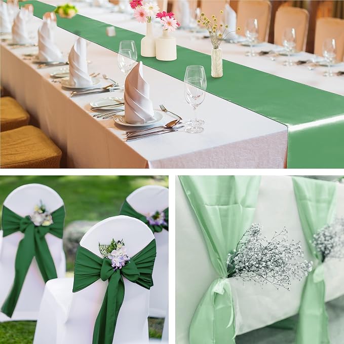 Aneco 4 Pack Satin Table Runner 12 x 108 Inch Gradient Sage Green Long Bright Silk and Smooth Fabric Party Table Runner for Wedding Banquet Party Decoration