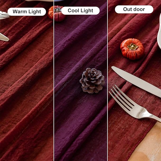 Keketoarrange Burgundy Mothers Day Cheesecloth Table Runner Gauze 120 Inch 10 FT Rustic Boho Cheese Cloth Runner for Wedding Baby Bridal Shower Party Long Sheer Spring Summer Home Decorations