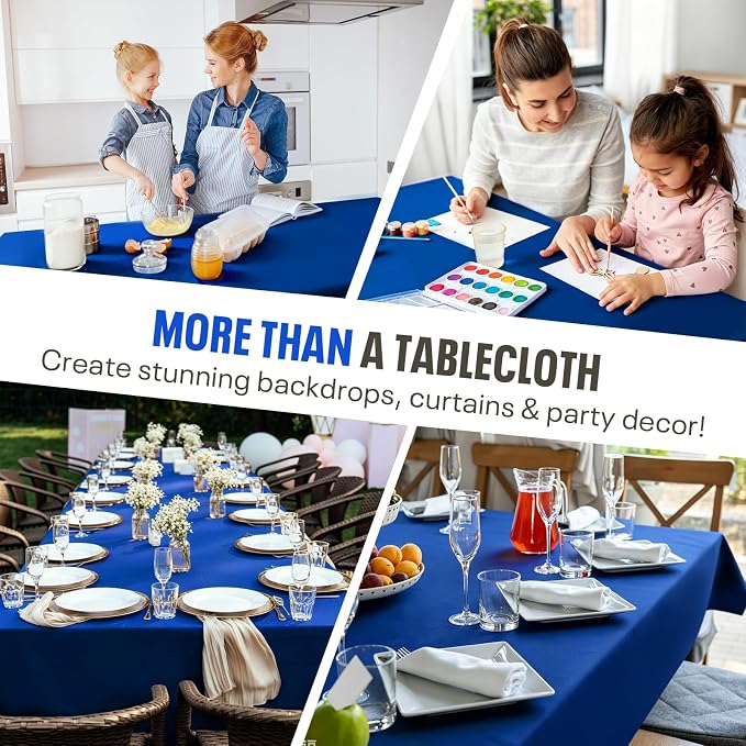 54IN X 600FT Plastic Table Cover Roll, Plastic Table Cloths for Parties, Birthday, Weddings, Banquet,Disposable Tablecloth Roll for All Shape Tables,Party Supplies(Blue, 54 Inch X 600 Feet)
