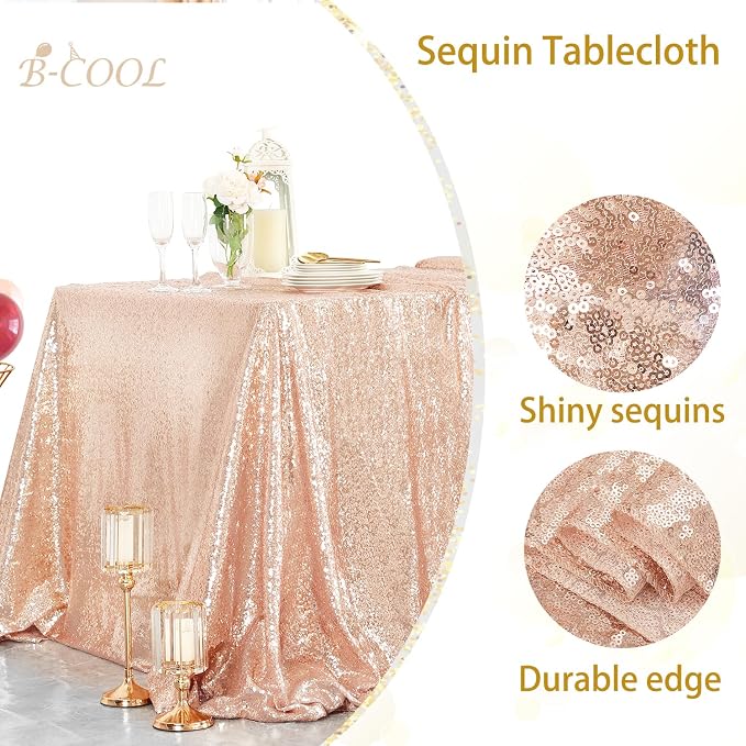 B-COOL Rose Gold Sequin Tablecloth Sparkly Wedding Table Cloths Shiny 50x80 Inch Shimmer Overlay for Valentine's Day Party Baby Shower Reception