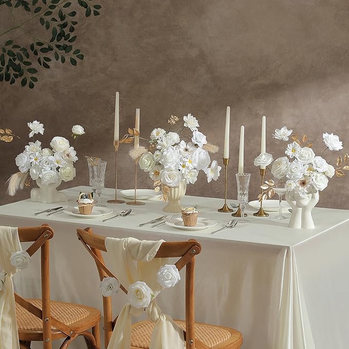 Garisey Artificial Flowers Combo, Mix Silk Flowers Roses, Peonies, Dahlias with Stems for DIY Wedding Bridal Bouquets, Baby Shower, Table Centerpieces, Home Decor, Fake Floral Arrangements-White