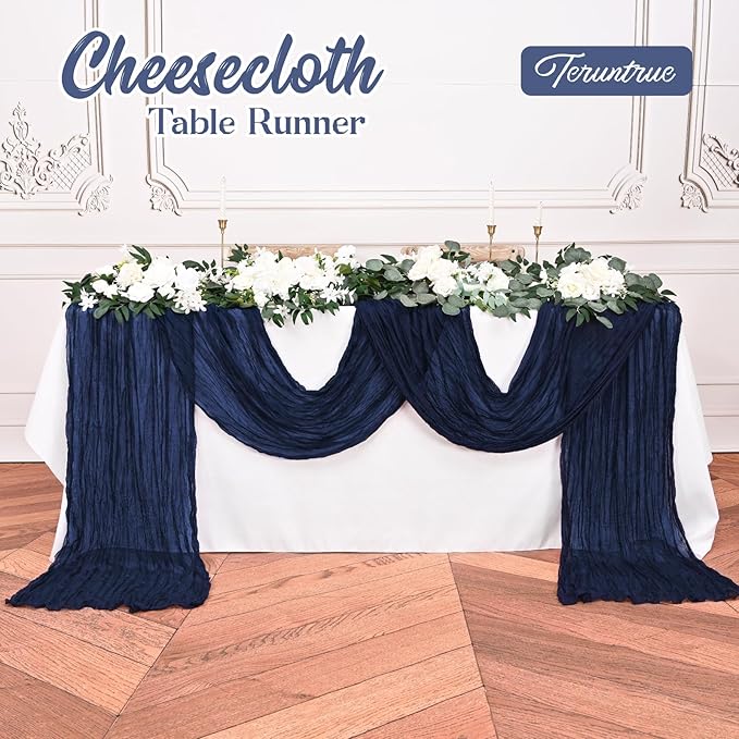 20 Pack Navy Blue Table Runner 10FT Long Cheesecloth Table Runner Cheese Cloth Gauze for Wedding Party Birthday Decoration-Navy Blue