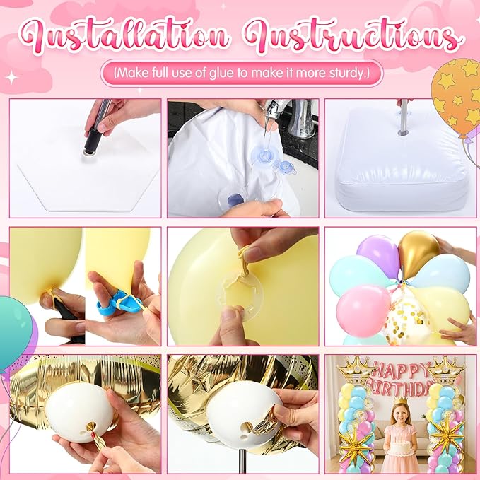 2 Sets Princess Balloon Column Stand Kit with Crown Exploding Star Foil Balloon Pastel Rainbow Balloons Arch Garland for Princess Birthday Wedding Baby Shower Decorations Party Supplies