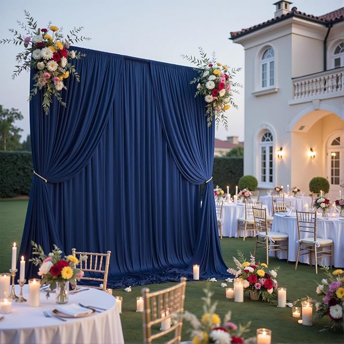 40ftx10ft Navy Blue Backdrop Curtains for Party Background, Wrinkle Free 8 Panels Silky Navy Photo Backdrop Drapes Back Drop Cloth Drapery for Wedding Birthday Photography Baby Shower Decor