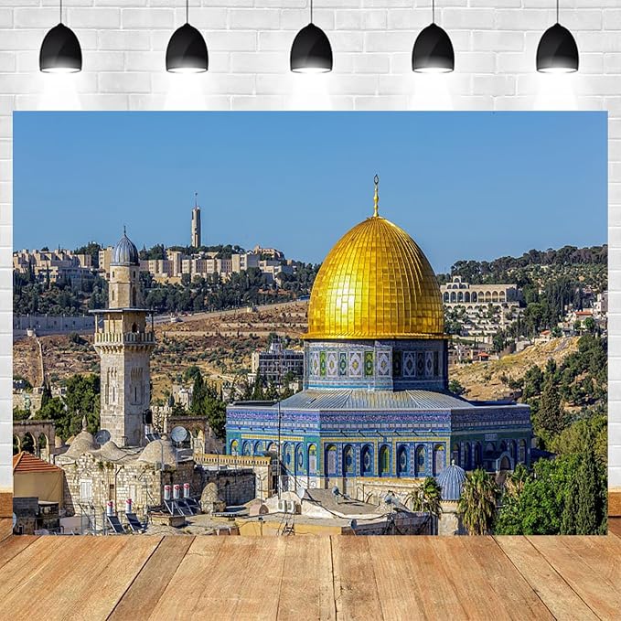 10x6.5ft Jerusalem Old City Backdrop Dome of the Rock Al Aqsa Mosque Photography Background Holy Land Islamic Architecture Religious Banner Decorations Bible Scene Photo Booth Prop