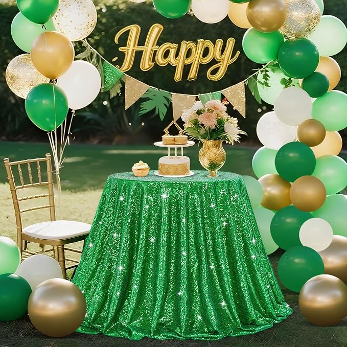B-COOL Round Tablecloth Sequin Draping Decorations: 120 Inch Tablecloths Sequin Overlay Green Shimmer Fabric for Birthday Dinner Parties Christmas