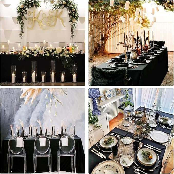3 Pack Rectangle Black Table Cloth Bulk Washable Polyester Table Cover for Wedding Dining Table Buffet Parties Banquet Decoration（60x102Inch, Black）