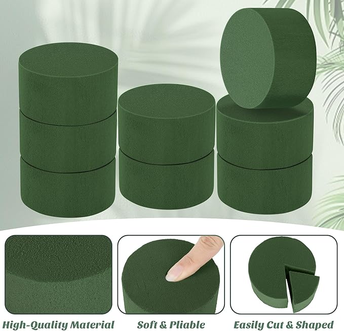 Hahood 9 Packs Round Floral Foam Blocks Green Wet Dry Flower Foam Bricks 3.15 Inch DIY Flower Arrangement Supplies Kit Florist Block for Aisle Flowers Wedding Party Decorations