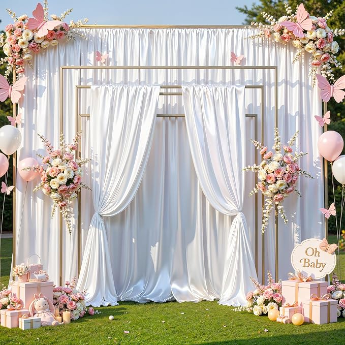 White Glitter Backdrop Curtains - 20x12FT Satin Photo Backdrop, Wrinkle-Free Shimmer Back Drop Cloth Shiny Drapes for Photobooth Wedding Birthday Parties Photoshoot Background Decorations