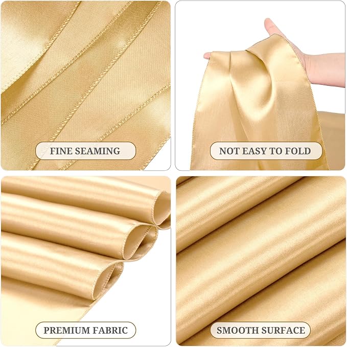 Pesonlook 15 Pack Satin Table Runners Champagne 12 x 108 Inch Long Table Runners for Rectangle Round Tables,Smooth Satin Table Runner for Wedding, Birthday Party Banquets Decoration