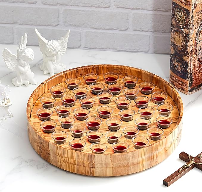 Zhehao 1 Pcs Wood Communion Trays for Churches Set Church Supplies Plates for Church with Disposable Cups (Olive Wood)