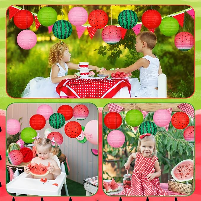 Panelee 12 Pcs Watermelon Summer Party Decorations 8 Inch Watermelon Hanging Paper Lantern Fruit Themed Party Decorations for Hawaiian Tropical Hanging Indoor Outdoor Ornaments Supplies