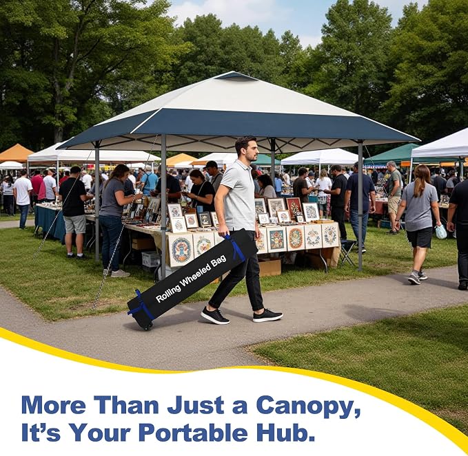 Explore Land 13x13 Pop Up Canopy with One Push Setup Heavy Duty Outdoor Sun Shade Tent for Beach,Camping,Events,Parties(Beige & Navy)